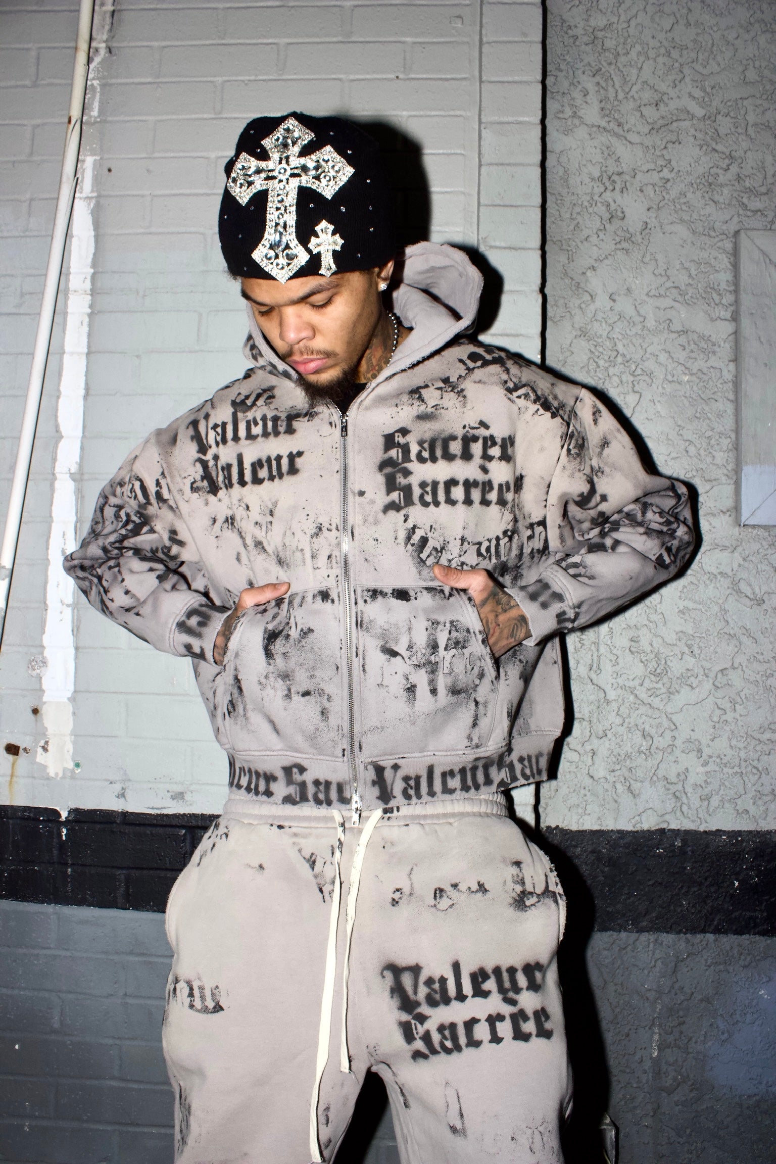 Grey Graffiti Zip Up